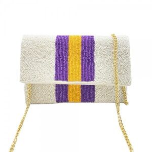 Beaded Purple, Gold and White purse. Perfect for game day. LSU.